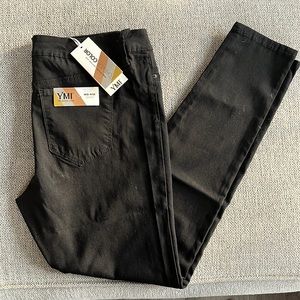 Hyper-stretch mid-rise skinny jeans
